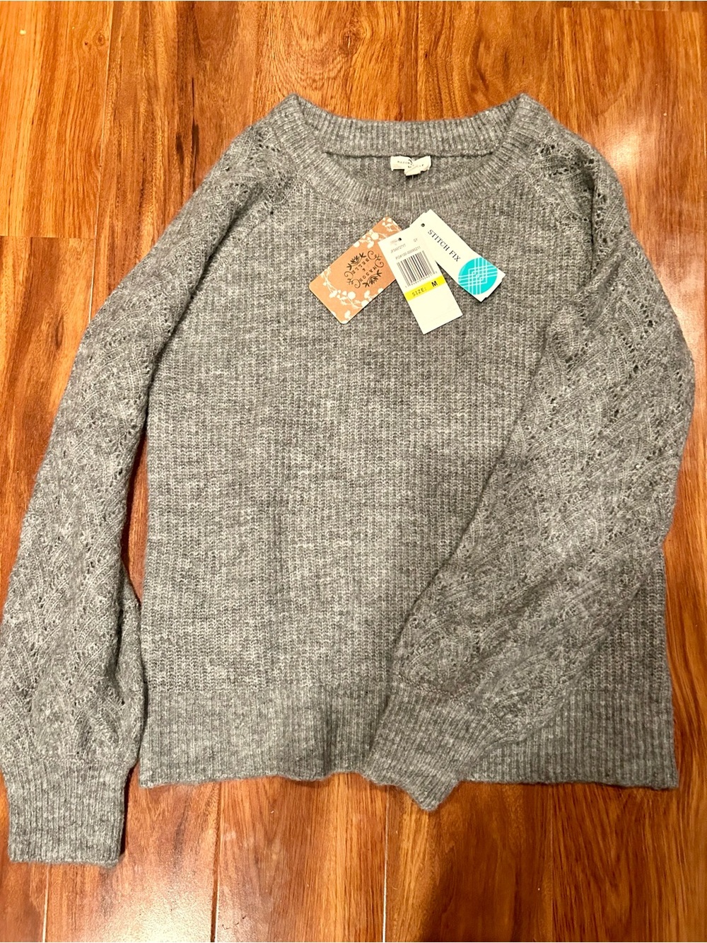NWT Mason & Belle Charlee Pointelle Sleeve Gray Sweater M Stitch Fix